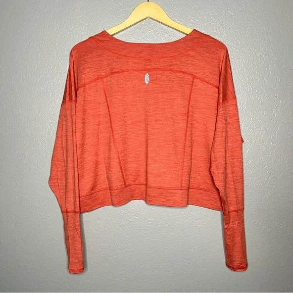 Free People Movement Orange V-Neck Long Sleeve Pullover Size XS - Picture 3 of 4